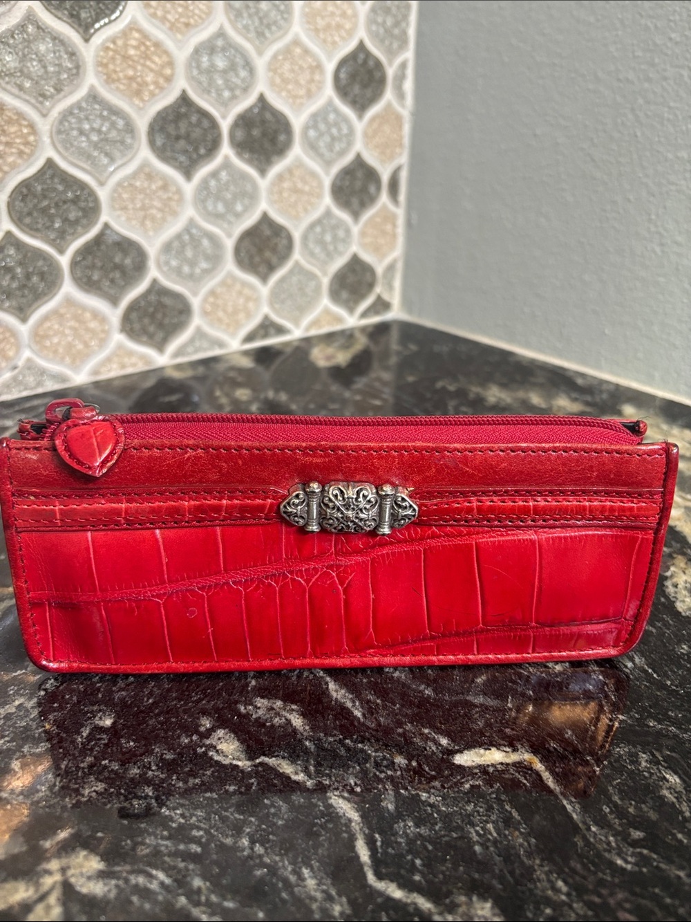 Brighton Red Croc-Embossed Leather Zip Cosmetic Purse